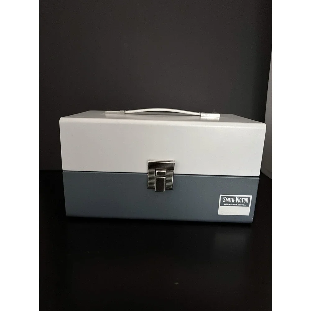 Smith-Victor Vintage Metal Storage Case Two-Tone Blue White Made in USA Retro